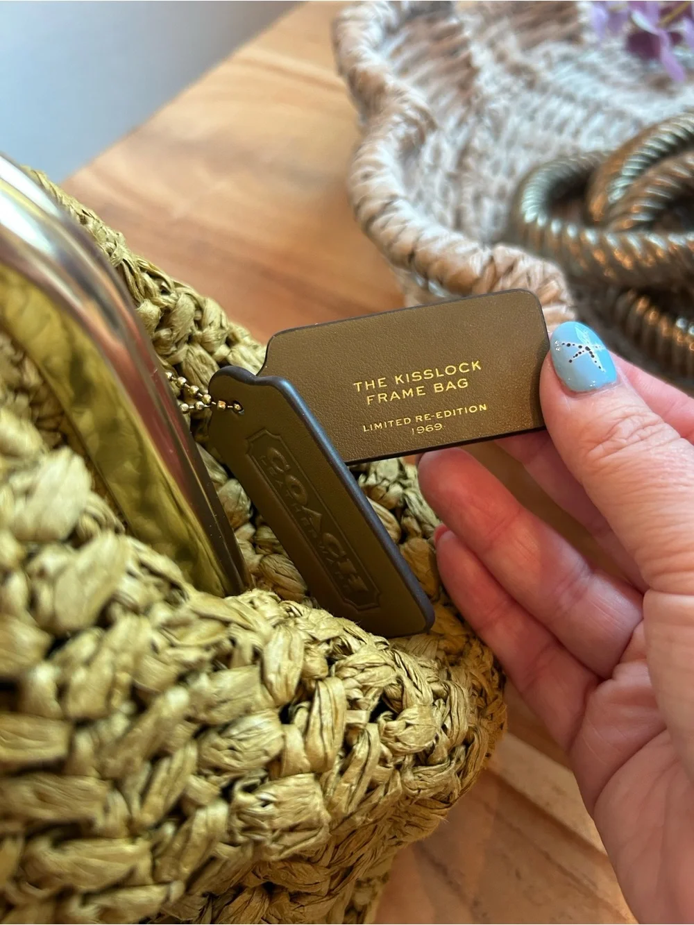 NWT Coach Kisslock Frame Bag 27 Brass Muted Olive Raffia - Picture 9 of 10